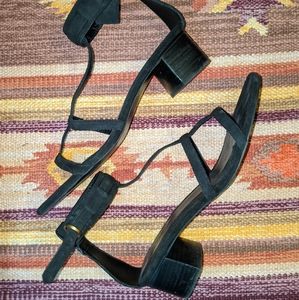 low suede strappy sandals
